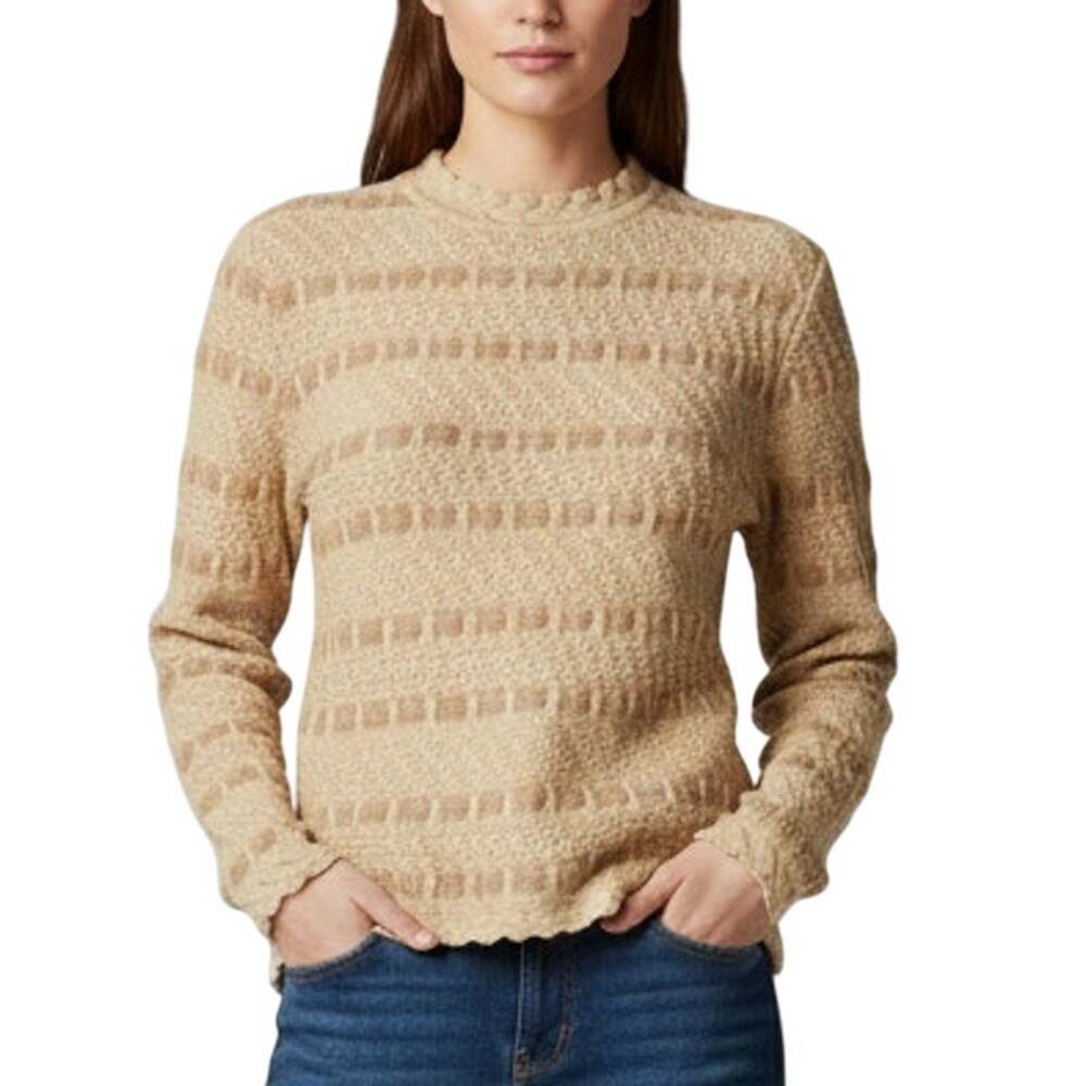St. John Wool-blend Crew Neck Sweater Small Camel Tan Mixed Knit Quiet Luxury